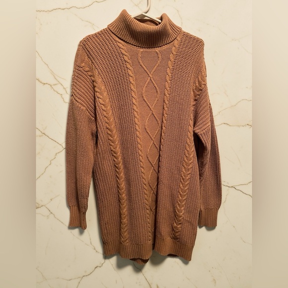 crown & ivy Dresses & Skirts - Crown & Ivy Cable Knit Turtleneck Sweater Dress - Camel Tan Womens Size XL